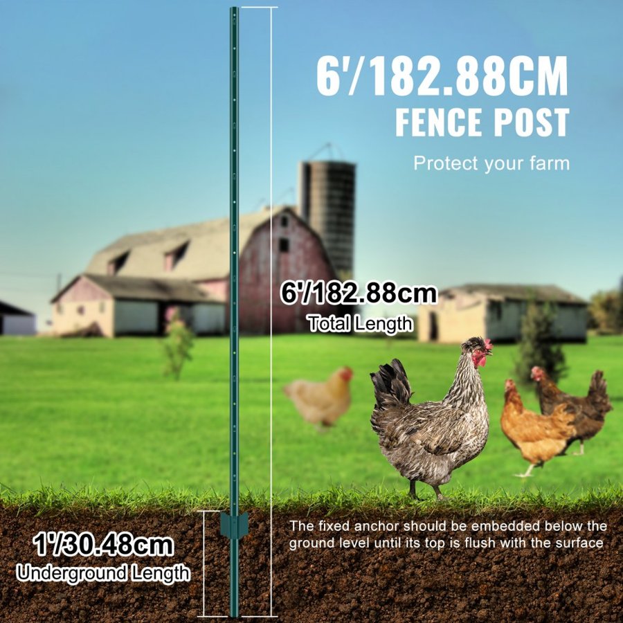 VEVOR Garden Fence Post – 10 Pack, 6 Feet, 2 mm, Q235