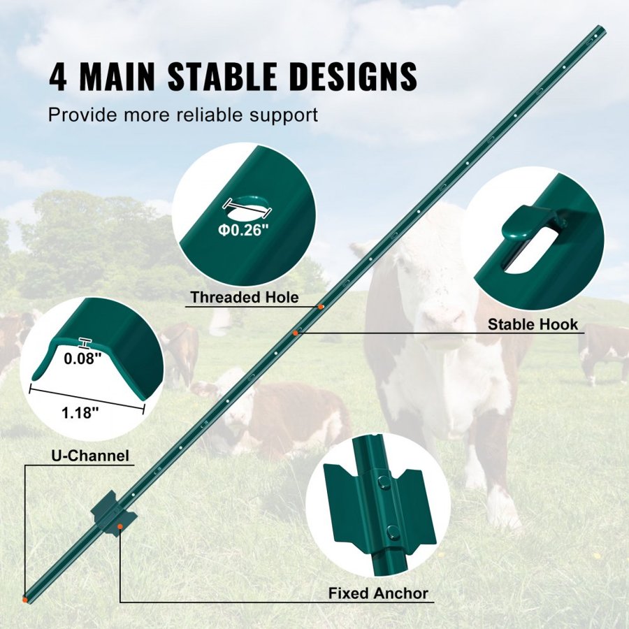 VEVOR Garden Fence Post – 10 Pack, 6 Feet, 2 mm, Q235
