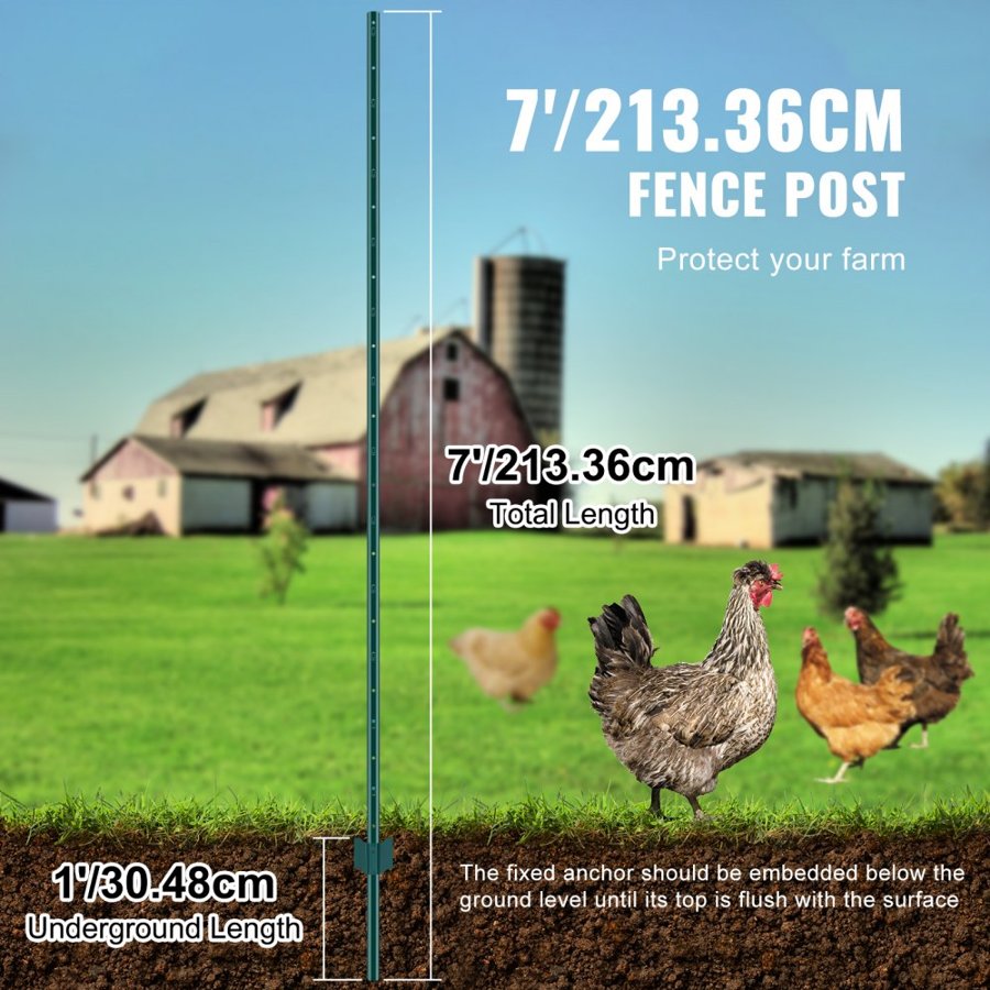 VEVOR Metal Fence U-Post – 7 FT, 10 Pack, 2mm Steel