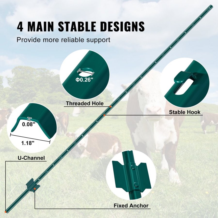 VEVOR Metal Fence U-Post – 7 FT, 10 Pack, 2mm Steel