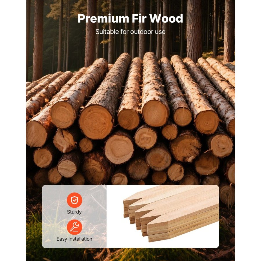 VEVOR Wooden Stakes for Garden – 36”, 25 Pcs Fir Wood