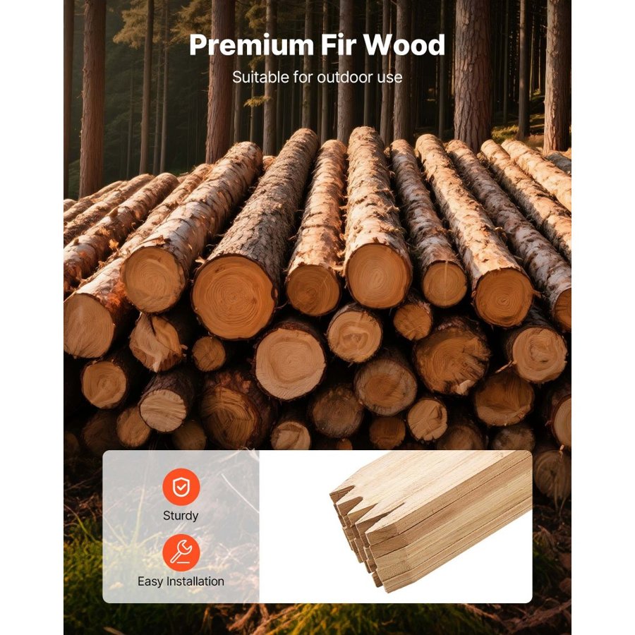VEVOR Wooden Ground Stakes – 25 Pcs, 48 x 0.5 x 0.69 Inch