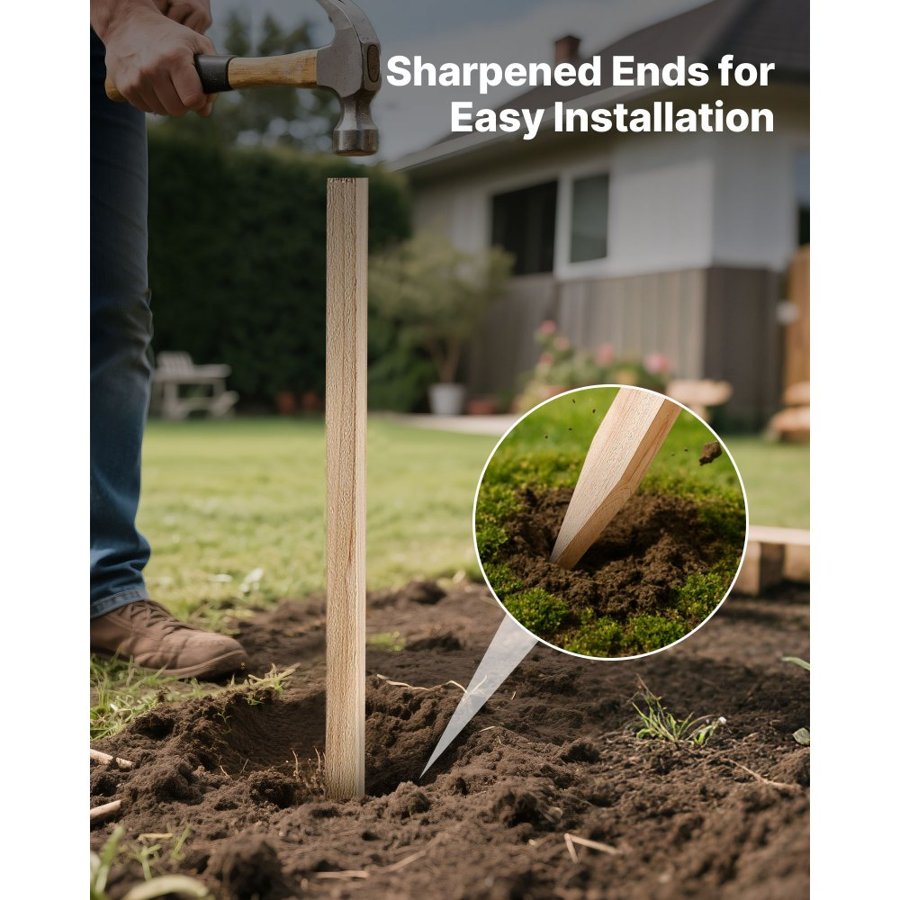 VEVOR Wooden Ground Stakes – 25 Pcs, 48 x 0.5 x 0.69 Inch