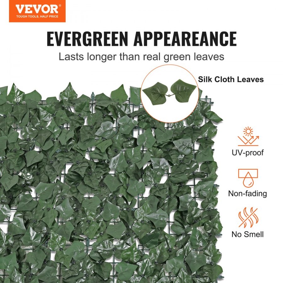 VEVOR Ivy Privacy Fence, 1 x 2.5 m Artificial Green Wall Screen, Greenery Ivy Fence with Strengthened Joint, Faux Hedges Vine Leaf Decoration for Outdoor Garden, Yard, Balcony, Patio Decor