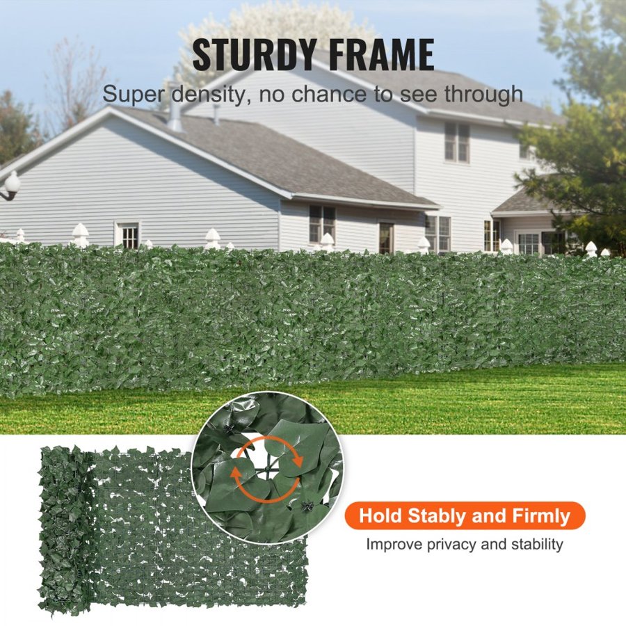 VEVOR Ivy Privacy Fence, 1 x 2.5 m Artificial Green Wall Screen, Greenery Ivy Fence with Strengthened Joint, Faux Hedges Vine Leaf Decoration for Outdoor Garden, Yard, Balcony, Patio Decor