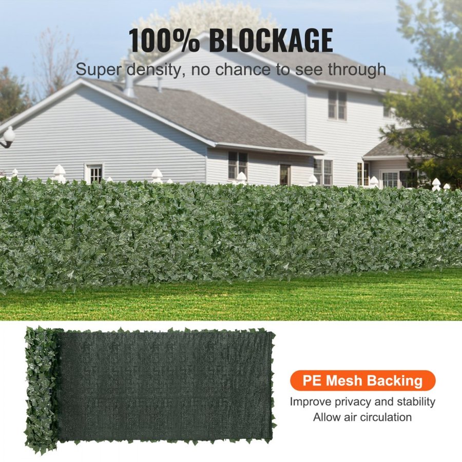 VEVOR Ivy Privacy Fence, 1 x 4m Artificial Green Wall Screen, Greenery Ivy Fence with Mesh Cloth Backing and Strengthened Joint, Faux Hedges Vine Leaf Decoration for Outdoor Garden, Yard, Balcony