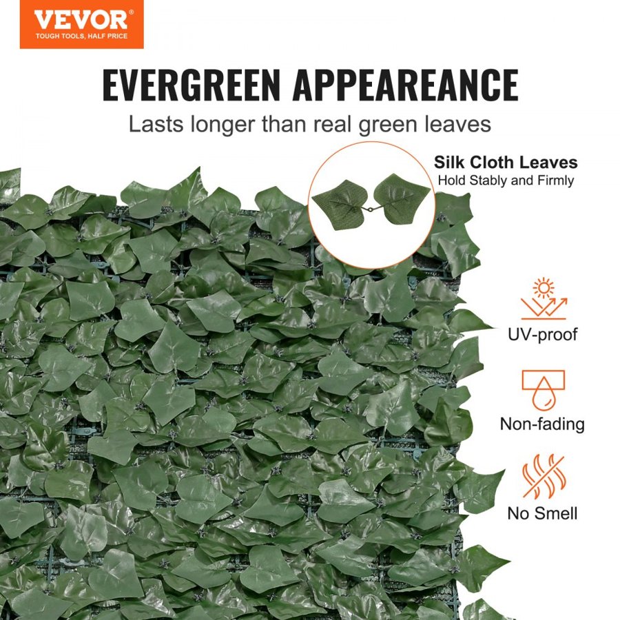 VEVOR Ivy Privacy Fence, 1.5 x 3m Artificial Green Wall Screen, Greenery Ivy Fence with Mesh Cloth Backing and Strengthened Joint, Faux Hedges Vine Leaf Decoration for Outdoor Garden, Yard, Balcony