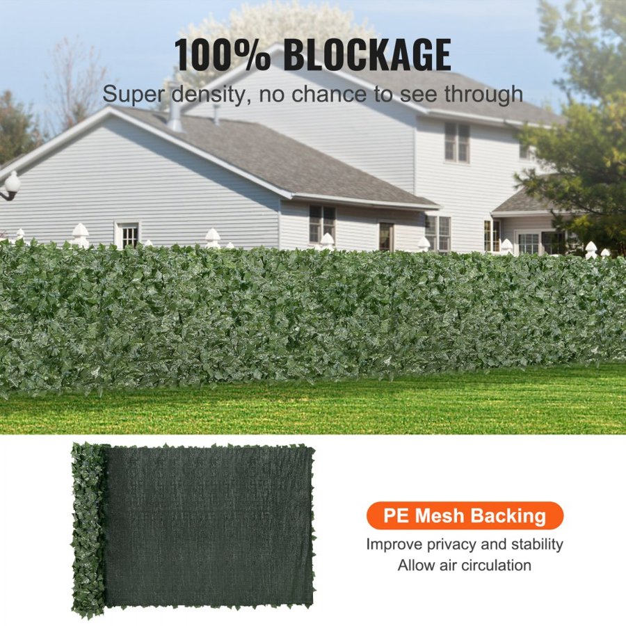 VEVOR Ivy Privacy Fence, 1.5 x 4m Artificial Green Wall Screen, Greenery Ivy Fence w/ Mesh Cloth Backing and Strengthened Joint, Faux Hedges Vine Leaf Decoration for Outdoor Garden, Yard, Balcony