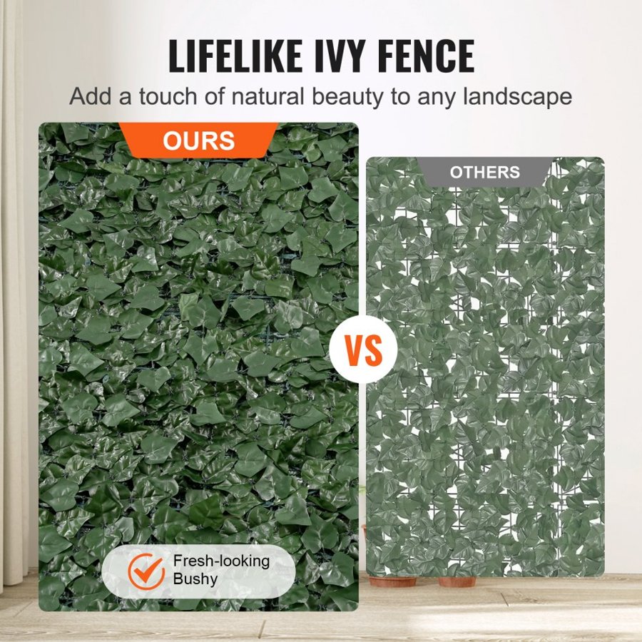 VEVOR Ivy Privacy Fence, 1.5 x 4m Artificial Green Wall Screen, Greenery Ivy Fence w/ Mesh Cloth Backing and Strengthened Joint, Faux Hedges Vine Leaf Decoration for Outdoor Garden, Yard, Balcony