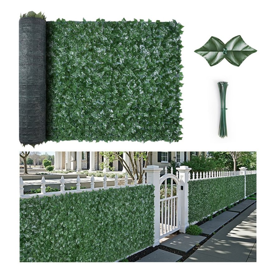 VEVOR Ivy Privacy Fence, 1830 x 2440 mm Artificial Green Wall Screen, Greenery Ivy Fence with Mesh Cloth Backing and Strengthened Joint, Faux Hedges Vine Leaf Decoration for Outdoor Garden, Yard