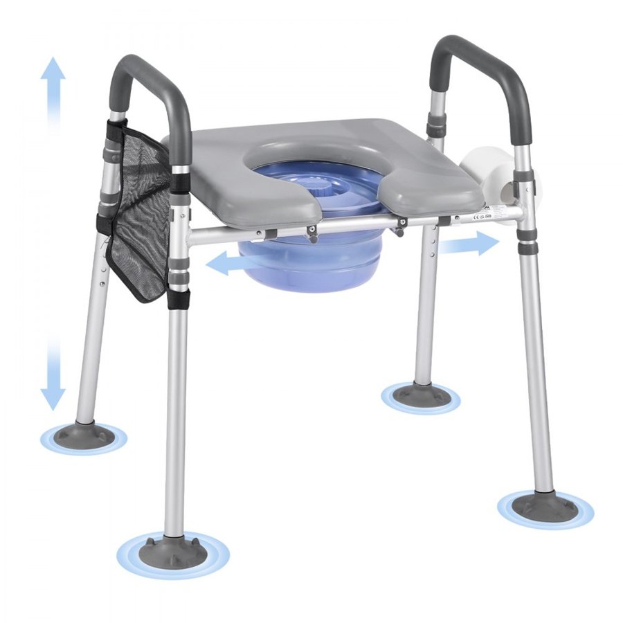 VEVOR Bedside Commode Chair, 227 kg Capacity, 4-in-1 Portable Toilet and Raised Toilet Seat with Padded Seat & Armrest, Detachable 5L Bucket, Adjustable Height & Width Adult Potty Chair for Seniors