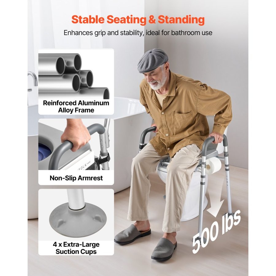VEVOR Bedside Commode Chair, 227 kg Capacity, 4-in-1 Portable Toilet and Raised Toilet Seat with Padded Seat & Armrest, Detachable 5L Bucket, Adjustable Height & Width Adult Potty Chair for Seniors