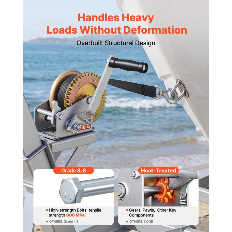 VEVOR Boat Winch, 726 kg Hand Winch, Heavy Duty Manual Rope Crank, Portable Two-Way Ratchet, 4: 1 Gear Ratio, Easy Installation Gear for Boat Trailer ATV Towing