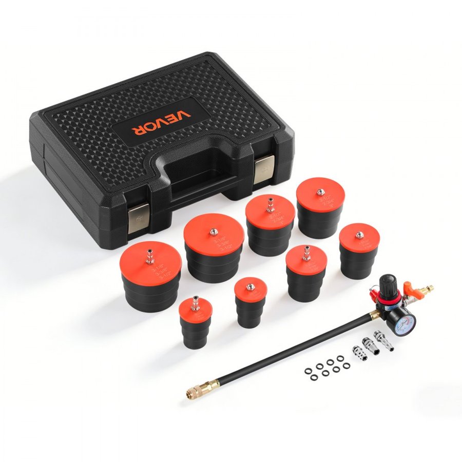 VEVOR Turbo Boost Leak Tester Kit, 0-80 PSI Valve Gauge Range, Turbo System Leakage Tester Set with 4 Pairs of Stepped Adapters & 4 Pairs of Standard Air Fittings for Intercooler & Intake Piping Test