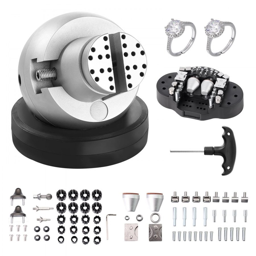 VEVOR Ball Vise, 13 cm Engraving Setting Tool, 360° Rotation Engraving Block Vise, 69 PCS Attachment Jewelry Engraving Block Tools Standard Block for Gemstone Inlay and Small-Scale Engraving