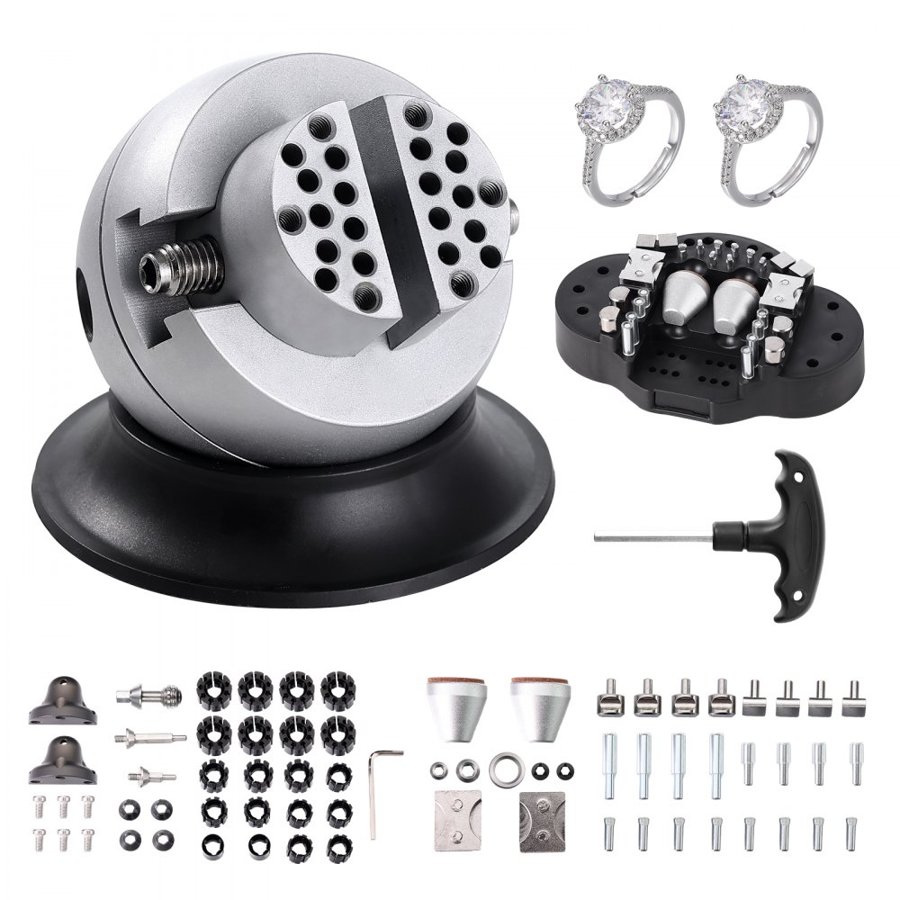VEVOR Ball Vise, 7.6 cm Engraving Setting Tool, 360° Rotation Engraving Block Vise, 70 PCS Attachment Jewelry Engraving Block Tools Standard Block for Gemstone Inlay and Small-Scale Engraving