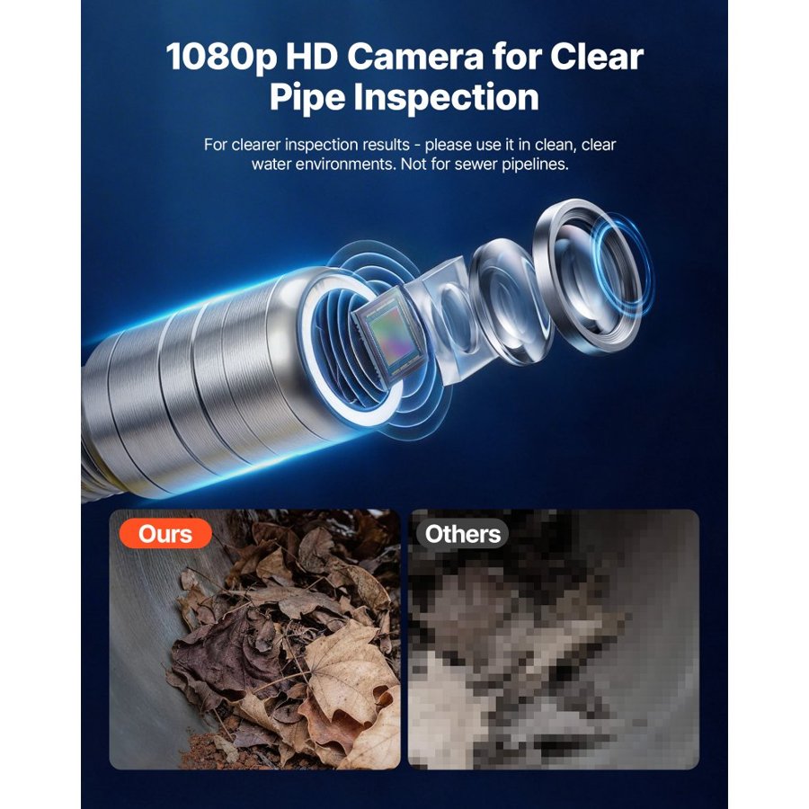VEVOR WiFi Sewer Camera – 50m Cable, 1080P, 12 LEDs