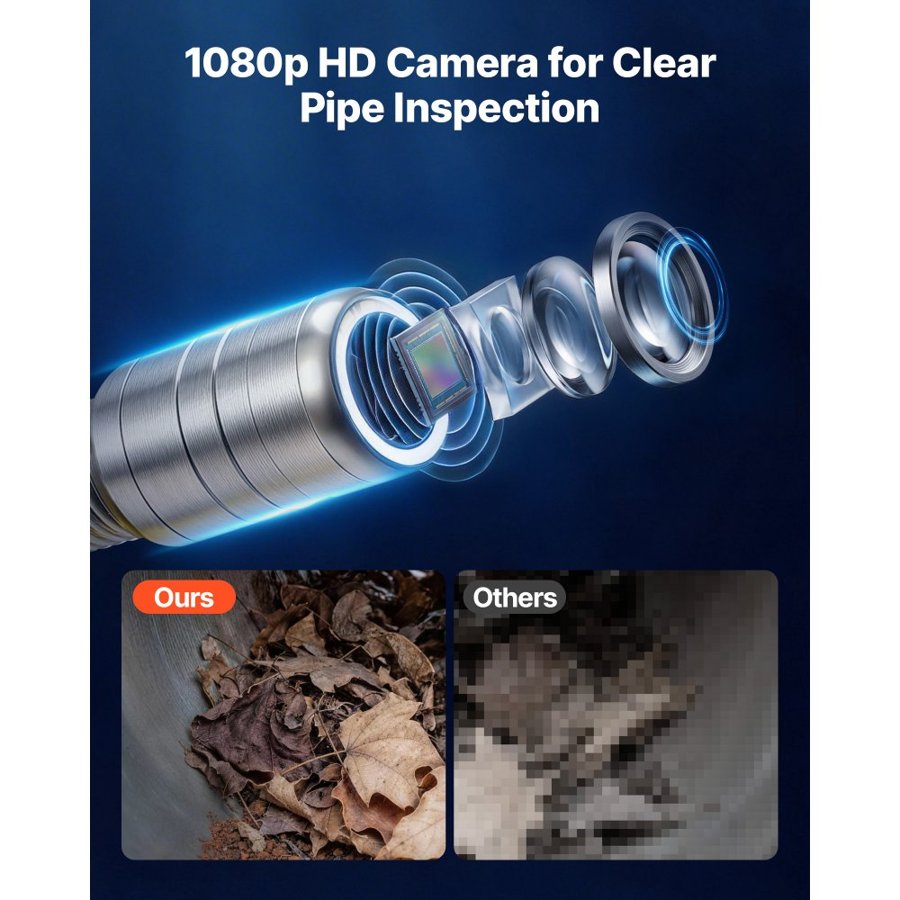 VEVOR Sewer Drain Camera with WiFi – 20m, 1080P, 12 LEDs