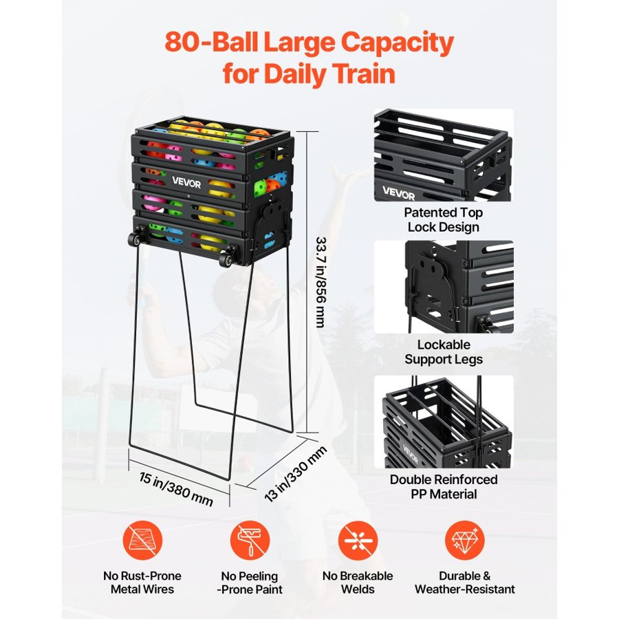 VEVOR Tennis Ball Hopper Basket – 80 Balls, Q195, PP Basket