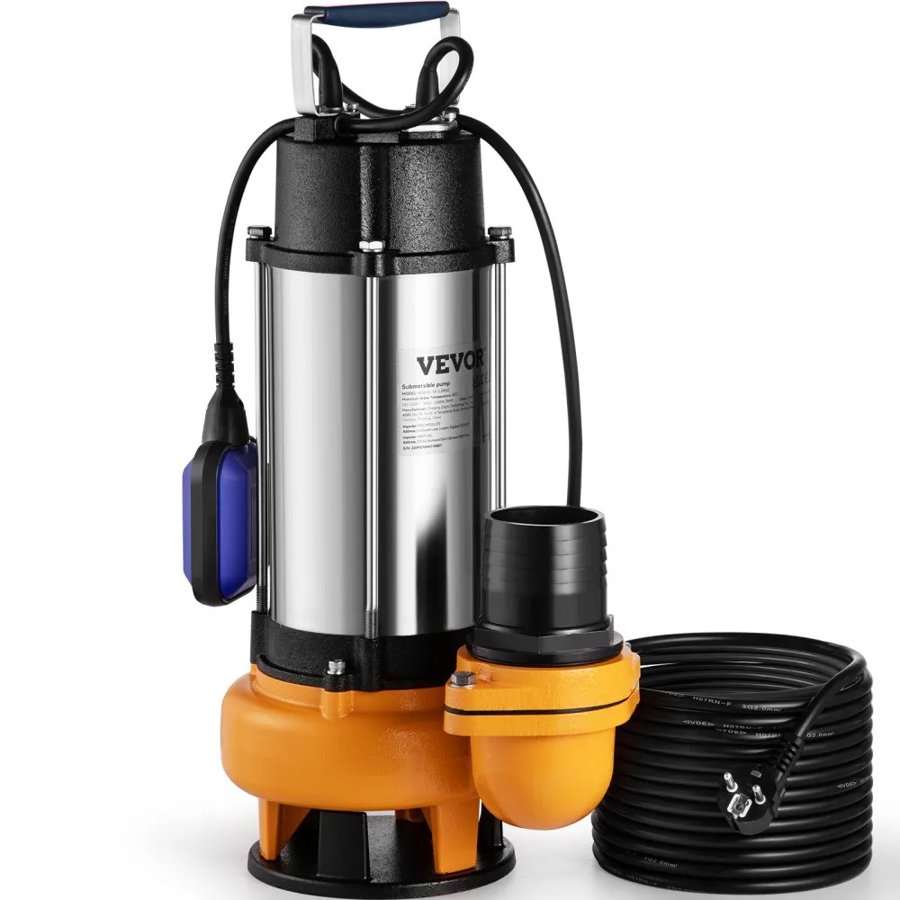 VEVOR Submersible Water Pump, 2200W 60000L/H, with 8 m Cord and Automatic Tethered Float Switch, Portable Stainless Steel for Dirty or Clean, Drain Floods, Empty Garden Ponds, Swimming Pools, Hot Tub