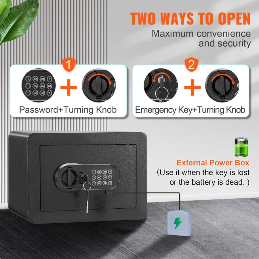 VEVOR Safe, 14.2 L Home Safe, Steel Security Safe with Digital Keypad and 2 Keys, Wall-Mounted Cabinet Safe Protect Cash, Gold, Jewelry, Documents for Home, Hotel, 35.1 x 24.9 x 24.9 cm