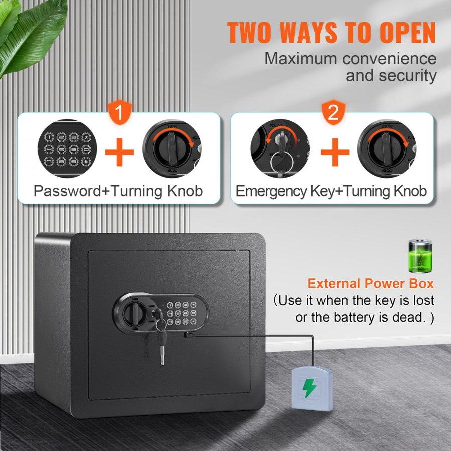 VEVOR Safe, 33.9 L Home Safe, Steel Security Safe with Digital Keypad and 2 Keys, Cabinet Safe with Fire-proof Bag, Protect Cash, Gold, Jewelry, Documents for Home, Hotel, 40.1 x 30.0 x 35.1 cm