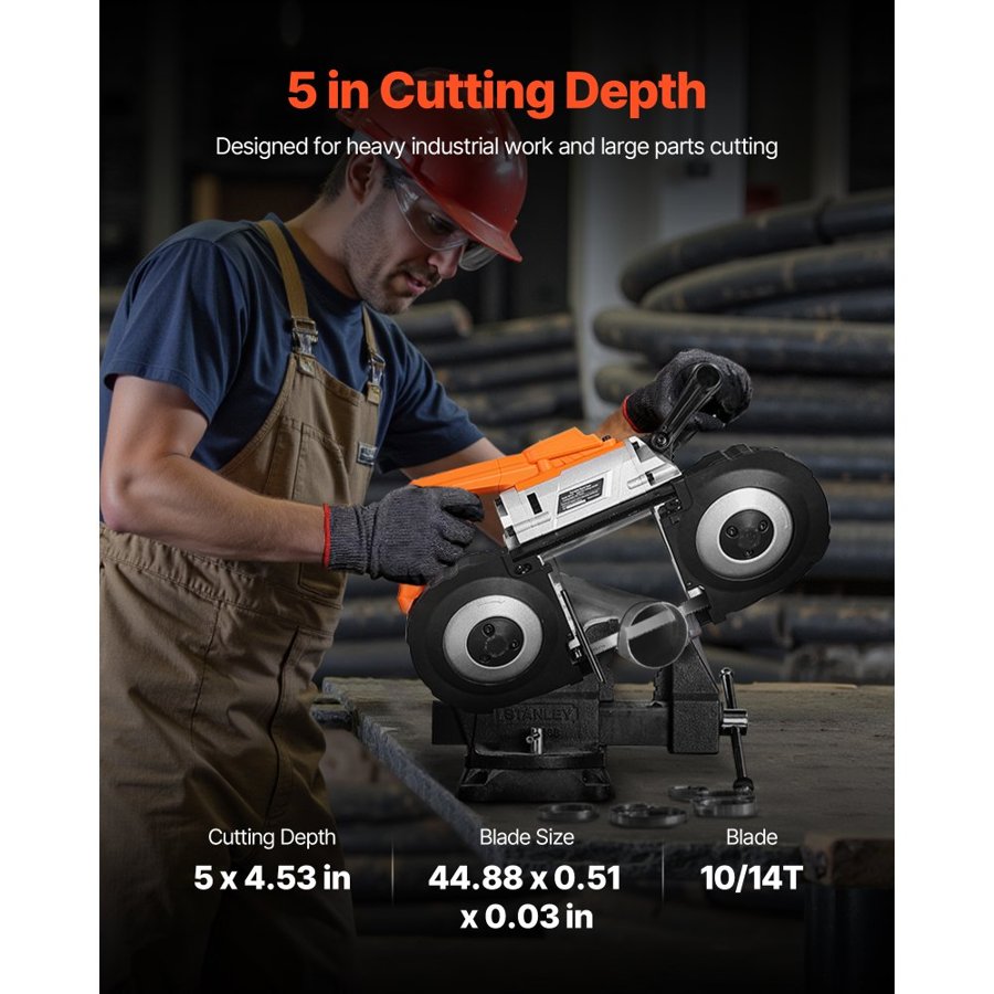VEVOR Portable Band Saw, 127 mm x 115 mm Cutting Depth, 360W Bandsaw with Brushless Motor, Cordless and Compact Portaband, Hang Hooks, 0-120 m/min Variable Speed for Cutting Metal, Wood (Bare Tool Only)