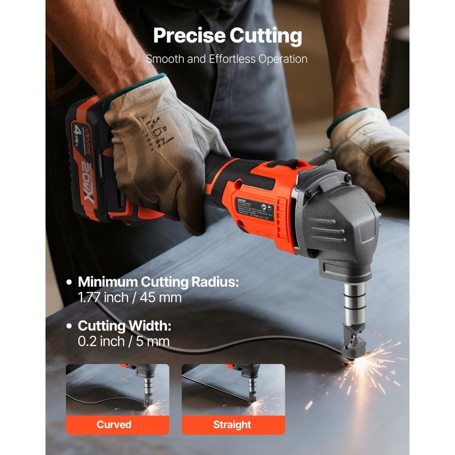 VEVOR Cordless Metal Nibbler, with 20 V 4000 mAh Battery, 2200 RPM Efficient Brushless Motor, Electric Nibbler Metal Cutter with Plastic Carrying Case for Cutting Steel Sheet and Aluminum Sheet
