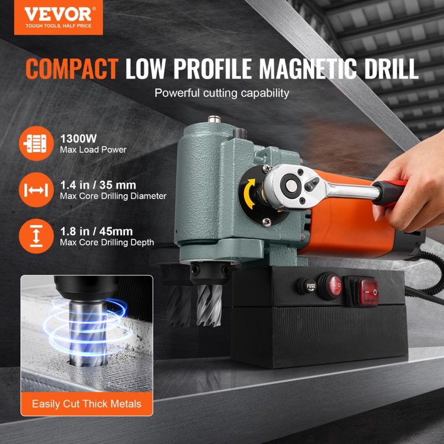 VEVOR Low Profile Mag Drill – 1300W, 10,000 N, 35mm Bore