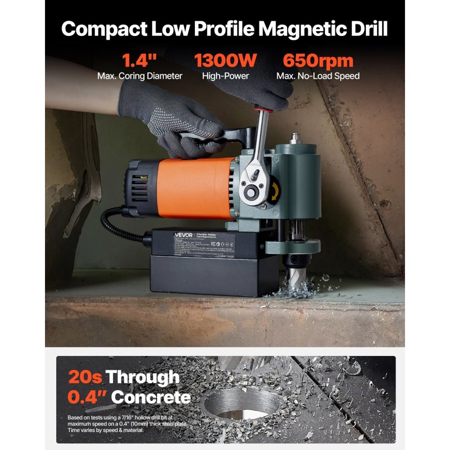 VEVOR Low Profile Magnetic Drill – 1300W, 35mm, 10000N