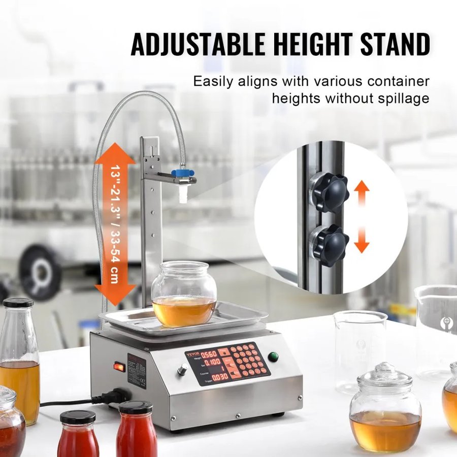 VEVOR Liquid Filling Machine, 30-15000 g Weighing Capacity, Automatic Bottle Filler Machine Bottling Machine Digital Control for Milk, Water, Oil, Wine, Beverage, Detergent, Shampoo (Single Nozzle)