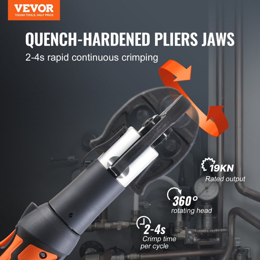 VEVOR Press Tool and Battery Kit, Press Tool, Electric Pipe Crimping Tool with V15, V22, V28 Jaws, Press Tool Kit with 2pcs 18V 2.0Ah Battery, Fast Charger, and Carrying Case