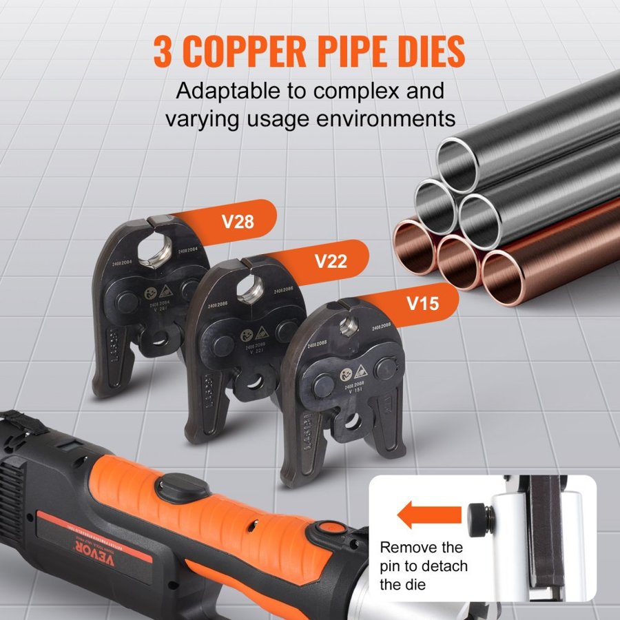 VEVOR Press Tool and Battery Kit, Press Tool, Electric Pipe Crimping Tool with V15, V22, V28 Jaws, Press Tool Kit with 2pcs 18V 4.0Ah Battery, Fast Charger, and Carrying Case