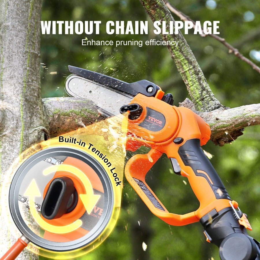 VEVOR 2-in-1 Cordless Pole Saw & Mini Chainsaw, 20V 2Ah Battery Pole Chainsaw, 12.7cm Cutting Capacity 243.8 cm Reach Pole Saw for Branch Cutting & Tree Trimming (Battery and Blade Cover Included)