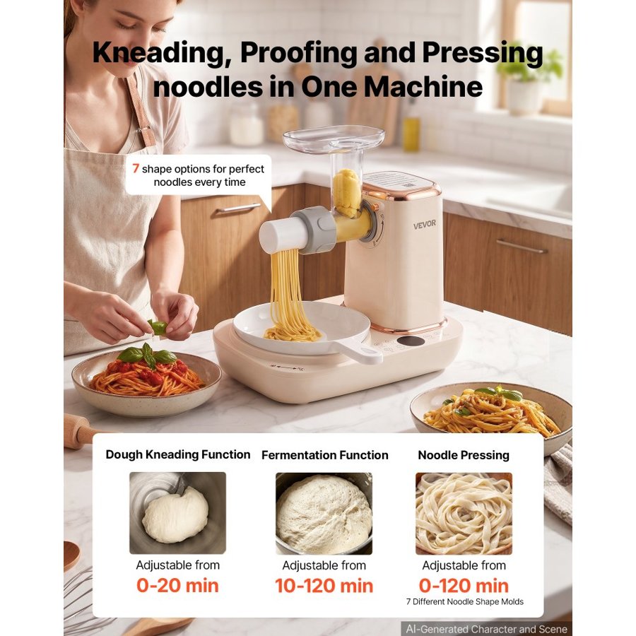 VEVOR Dough Mixer 5L Electric Dough Food Maker with Ferment Function, for Pizza Pasta Sourdough Noodle, 304 Stainless Steel Bowl, Timer, Face-up Control Panel, Household Dough Kneading Machine