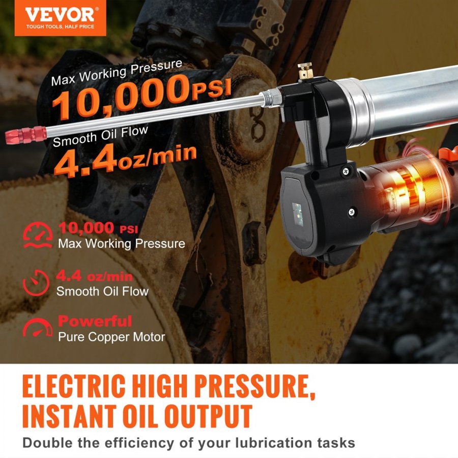 VEVOR Cordless Grease Gun Kit – 20V, 10,000 PSI, 39" Hose