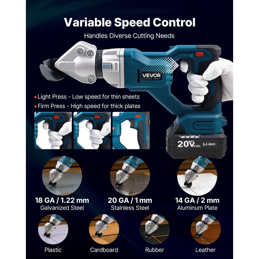 VEVOR Cordless Sheet Metal Cutter – 360°, 2800SPM, 1.22mm
