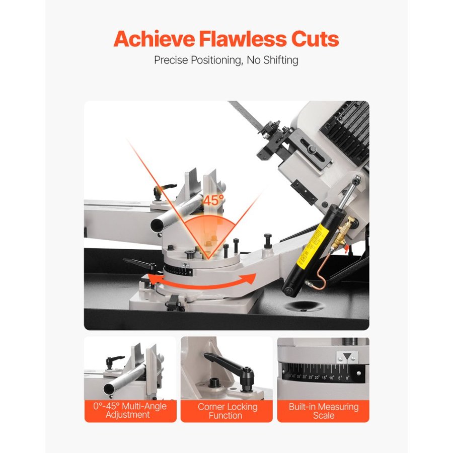 VEVOR Metal Horizontal Band Saw, 178 x 209 mm(7 x 8.25 in) Rectangular Cutting Capacity, 220V Metal Vertical Cutting Bandsaw with 1.1 kW Motor, 0-45° Angle Adjustment, Variable Speed, for Metal, Wood, and Plastic