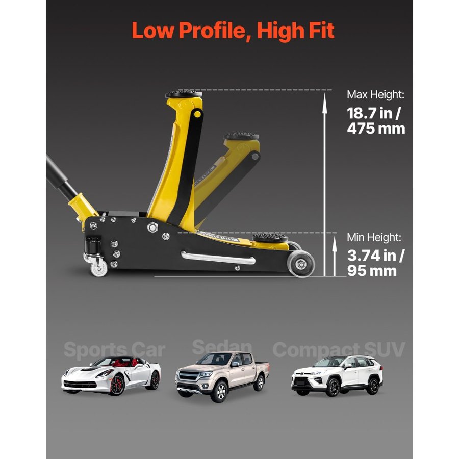 VEVOR Low Profile Hydraulic Floor Jack – 2.5 Ton, 95–475mm