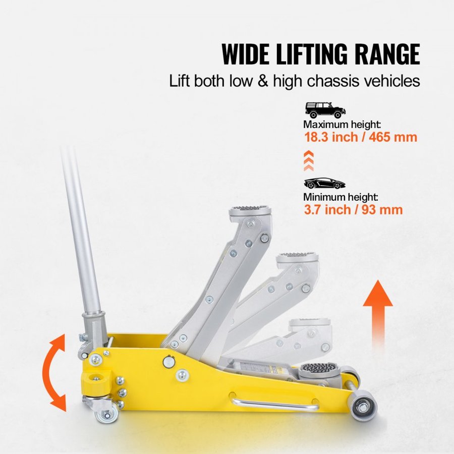 VEVOR 3 Ton Aluminum Low Profile Floor Jack – 3.7-18.3 in