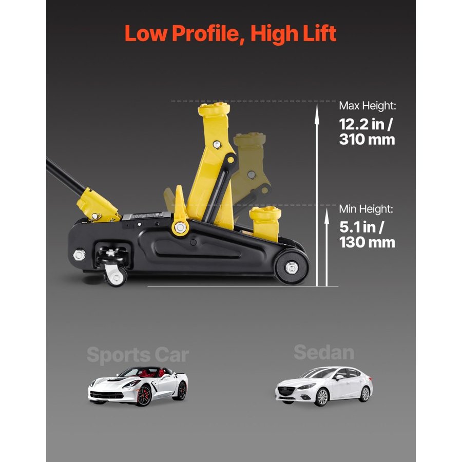 VEVOR 1.5 Ton Low Profile Floor Jack – 3300 lbs, 5.1"–12.2”