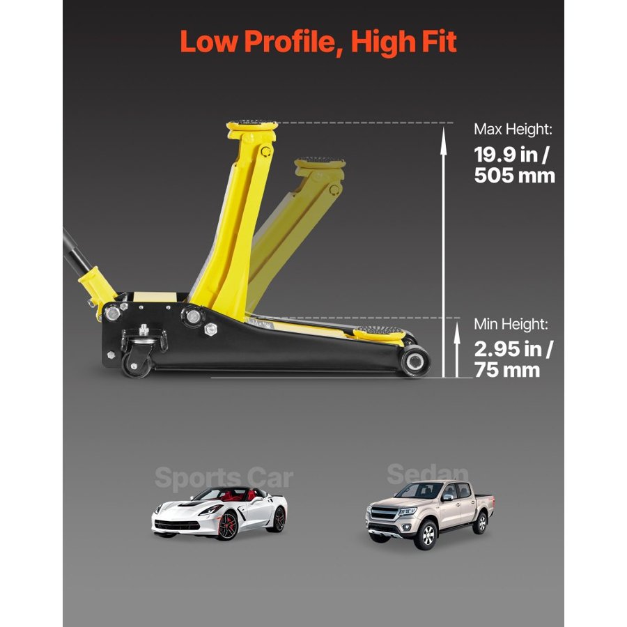 VEVOR Low Profile 2 Ton Floor Jack – Dual Piston, 505mm