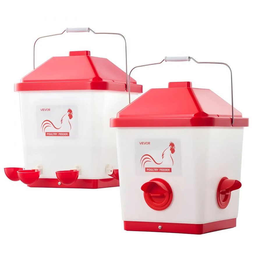 VEVOR Automatic Chicken Feeder & Waterer Set, 19 L/18.14 kg, Rain Proof Hanging Poultry Feeder with Water Cup No Waste, Automatic Gravity, Avoid Small Animals, Suitable for Chicken, Duck, Turkey