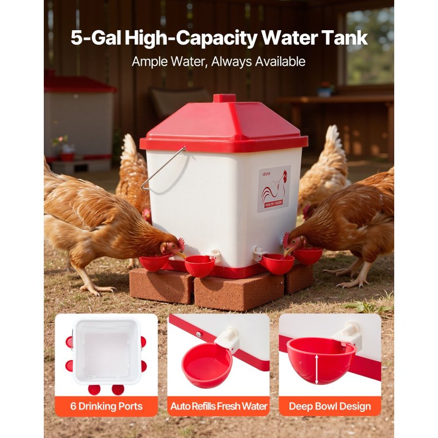 VEVOR Automatic Chicken Feeder & Waterer Set, 19 L/18.14 kg, Rain Proof Hanging Poultry Feeder with Water Cup No Waste, Automatic Gravity, Avoid Small Animals, Suitable for Chicken, Duck, Turkey