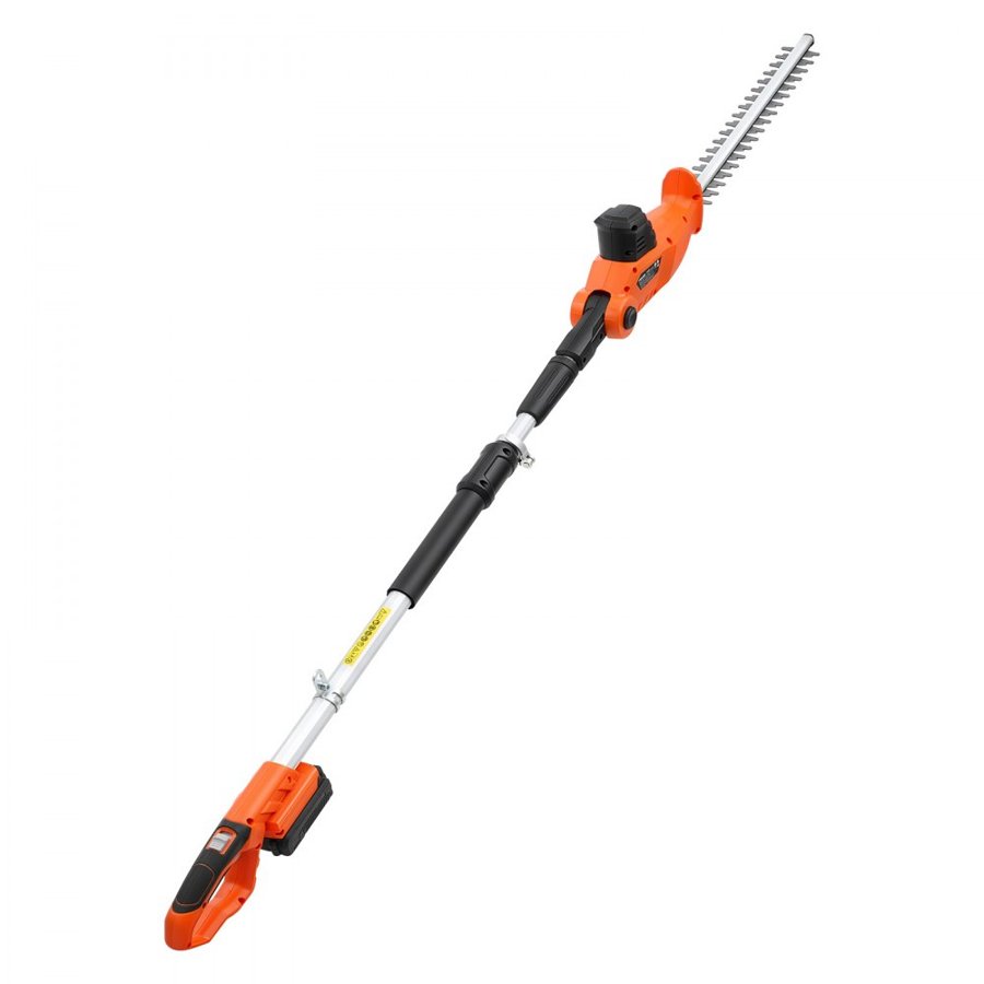 VEVOR Cordless Pole Hedge Trimmer, 20V Electric Bush Trimmer Kit with 457.2 mm Double-Edged Steel Blade, 187.5-238.5 cm Telescoping Design for High Branches (2.0Ah Battery and Fast Charger Included)
