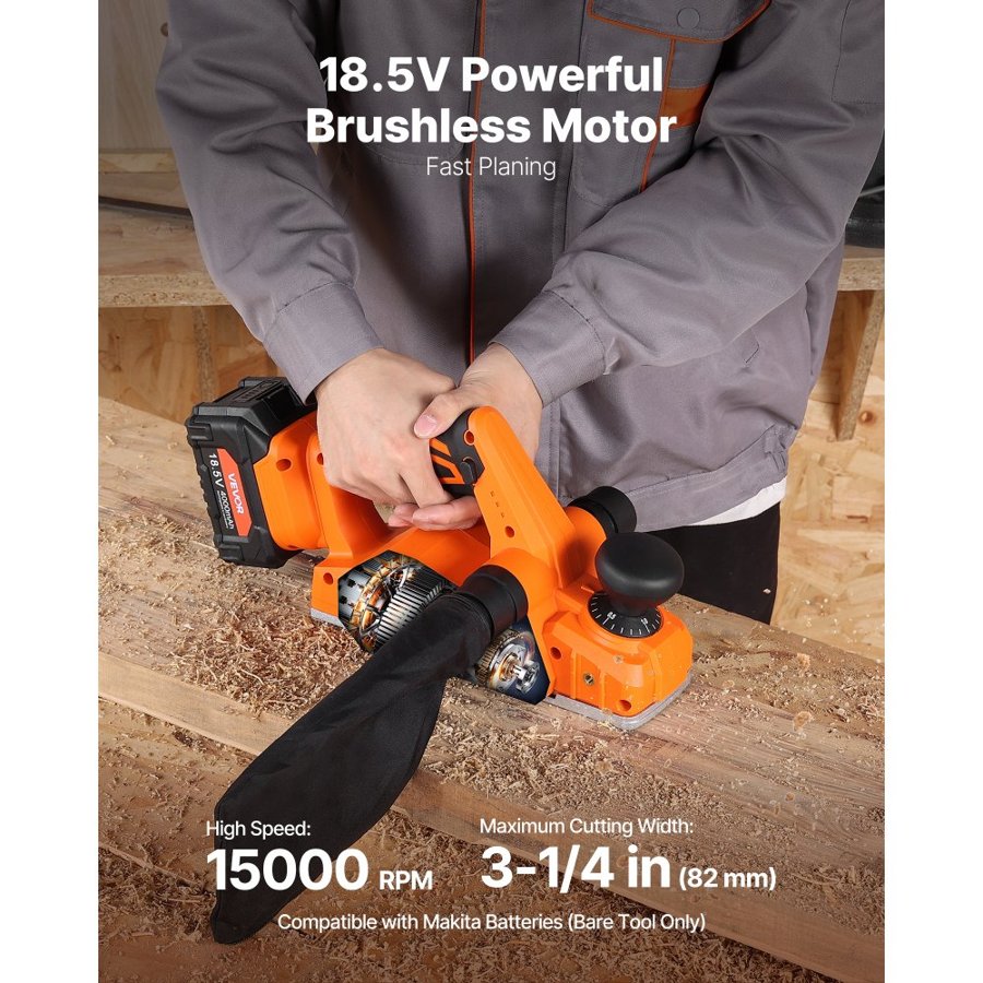 VEVOR Electric Wood Hand Planer – 3-1/4", 15,000 RPM, 18V