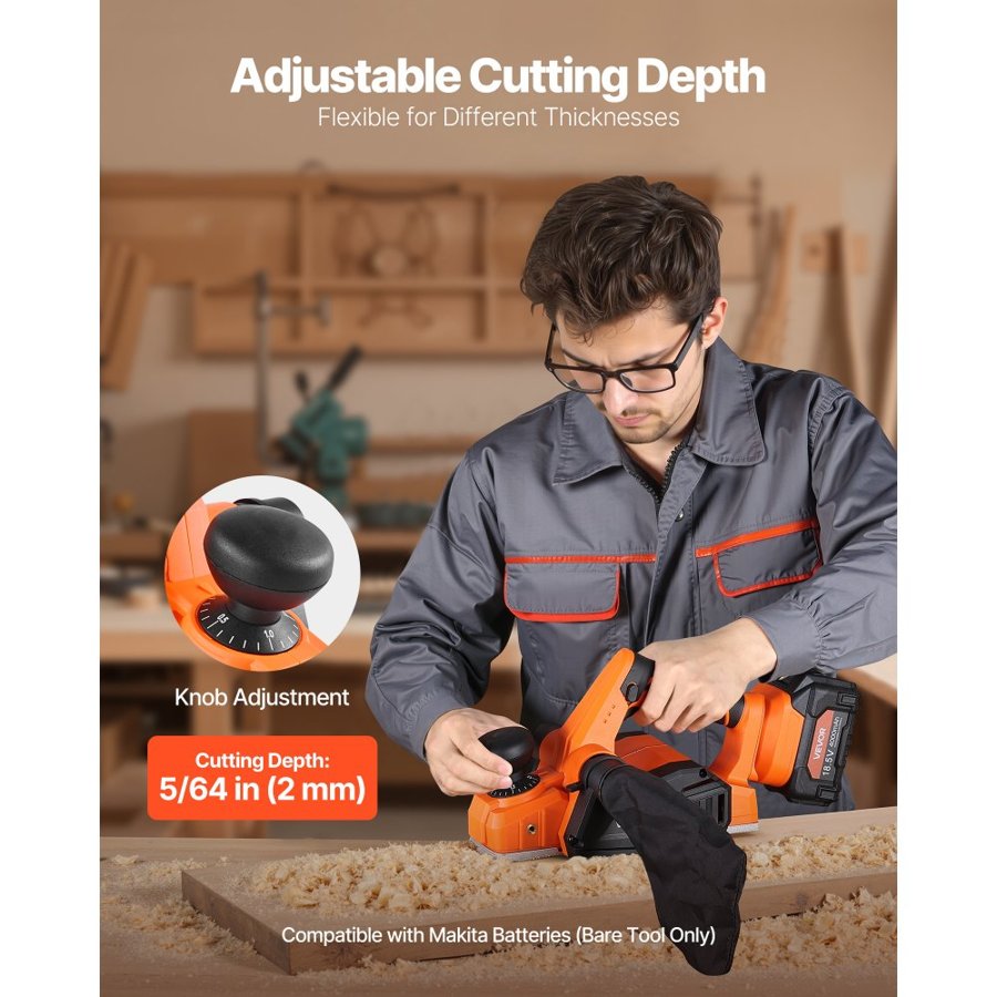 VEVOR Electric Wood Hand Planer – 3-1/4", 15,000 RPM, 18V