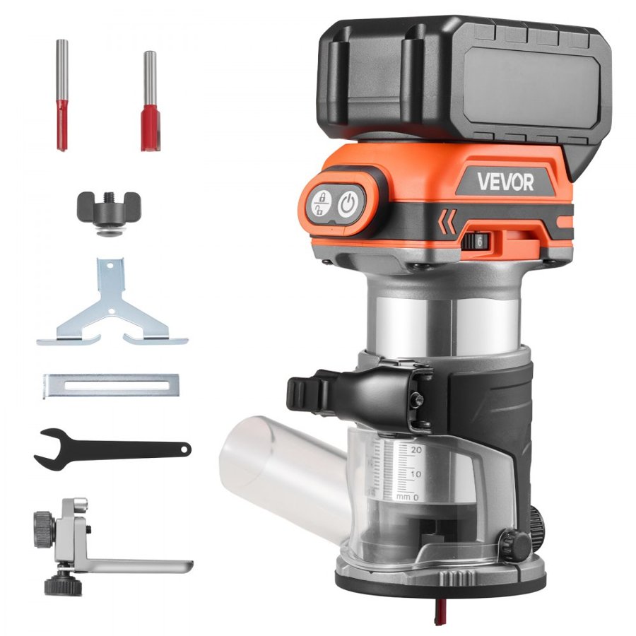 VEVOR Cordless Wood Router – 30,000 RPM, 1/4 in Collet, 18V