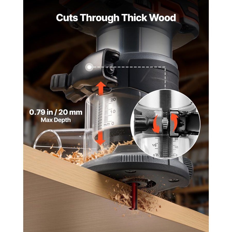 VEVOR Cordless Wood Router – 30,000 RPM, 1/4 in Collet, 18V