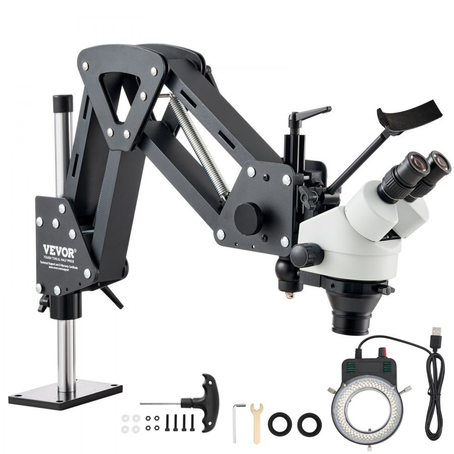 VEVOR Multi-Directional Microscope with Spring Bracket, 7X-45X Magnification Jewelry Microscope, Micro Jewelry Inlaid Stand with Integrated USB Ring LED Light, Jewelers Microscope for Jewelry Inlay